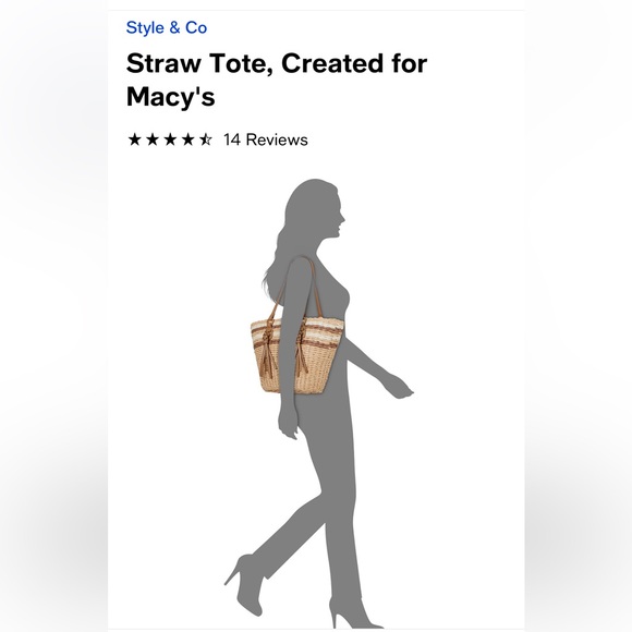 Style & Co. Natural Stripe Straw Large Tote with Tassels - Picture 6 of 7